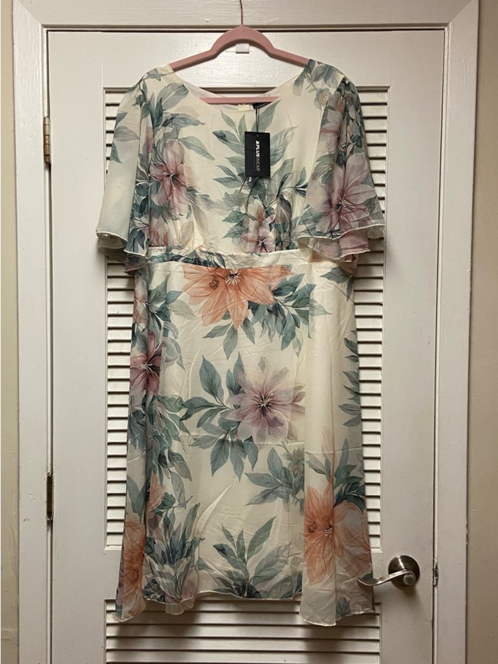 Xpluswear - Floral A-Line Midi Dress in Sage Green, 2XL - Picture 4 of 9